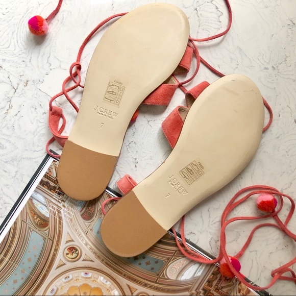 J. Crew Suede Pom-Pom Lace-Up Sandals in Coral - Picture 5 of 7